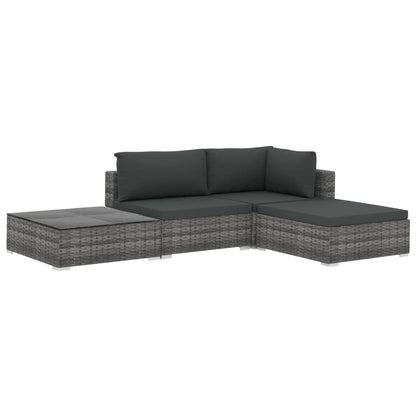 4 Piece Garden Lounge Set with Cushions Poly Rattan Grey - 70×70×52.5cm