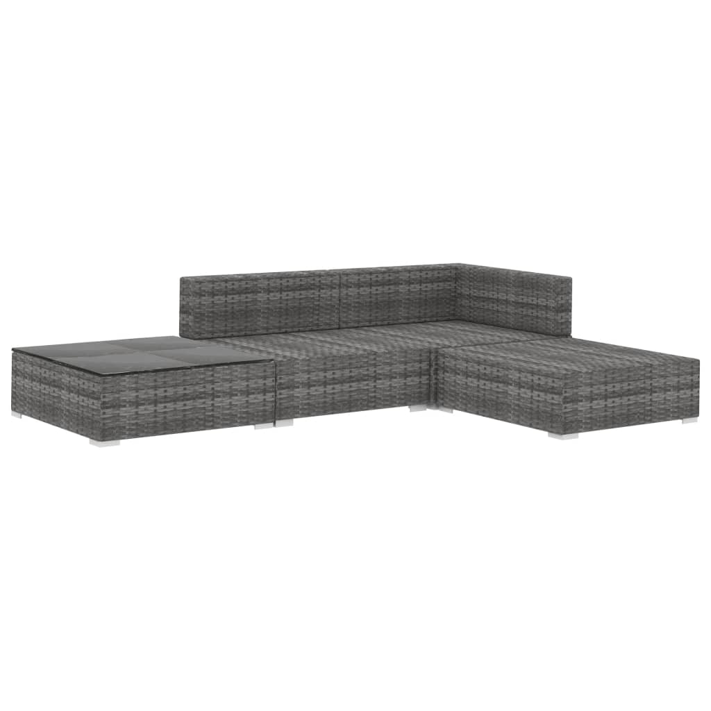 4 Piece Garden Lounge Set with Cushions Poly Rattan Grey - 70×70×52.5cm