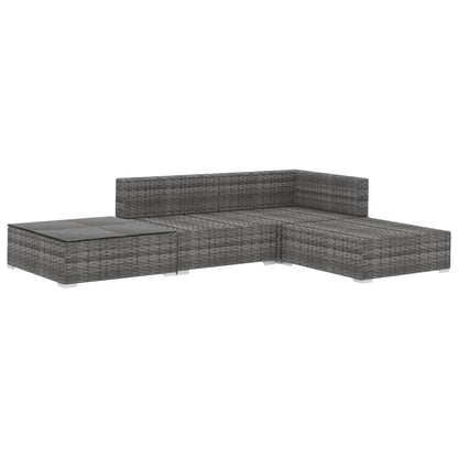 4 Piece Garden Lounge Set with Cushions Poly Rattan Grey - 70×70×52.5cm