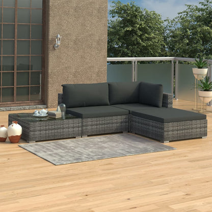 4 Piece Garden Lounge Set with Cushions Poly Rattan Grey - 70×70×52.5cm