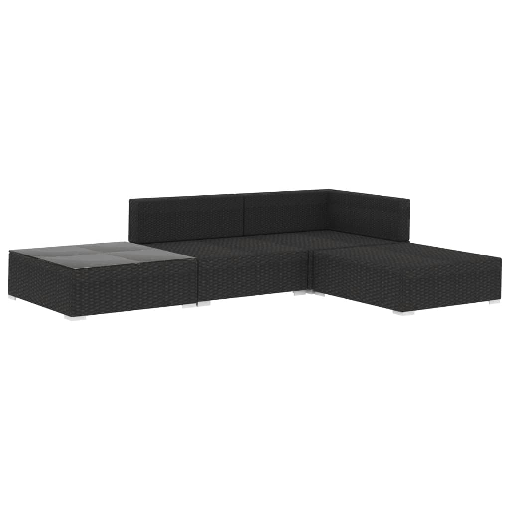 4 Piece Garden Lounge Set with Cushions Poly Rattan Black - 70×70×26cm