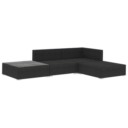 4 Piece Garden Lounge Set with Cushions Poly Rattan Black - 70×70×26cm