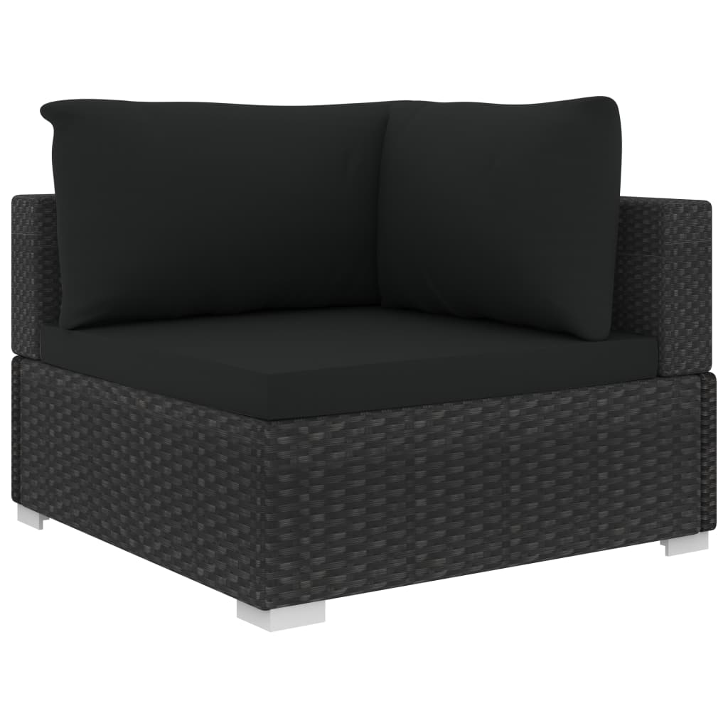 4 Piece Garden Lounge Set with Cushions Poly Rattan Black - 70×70×26cm