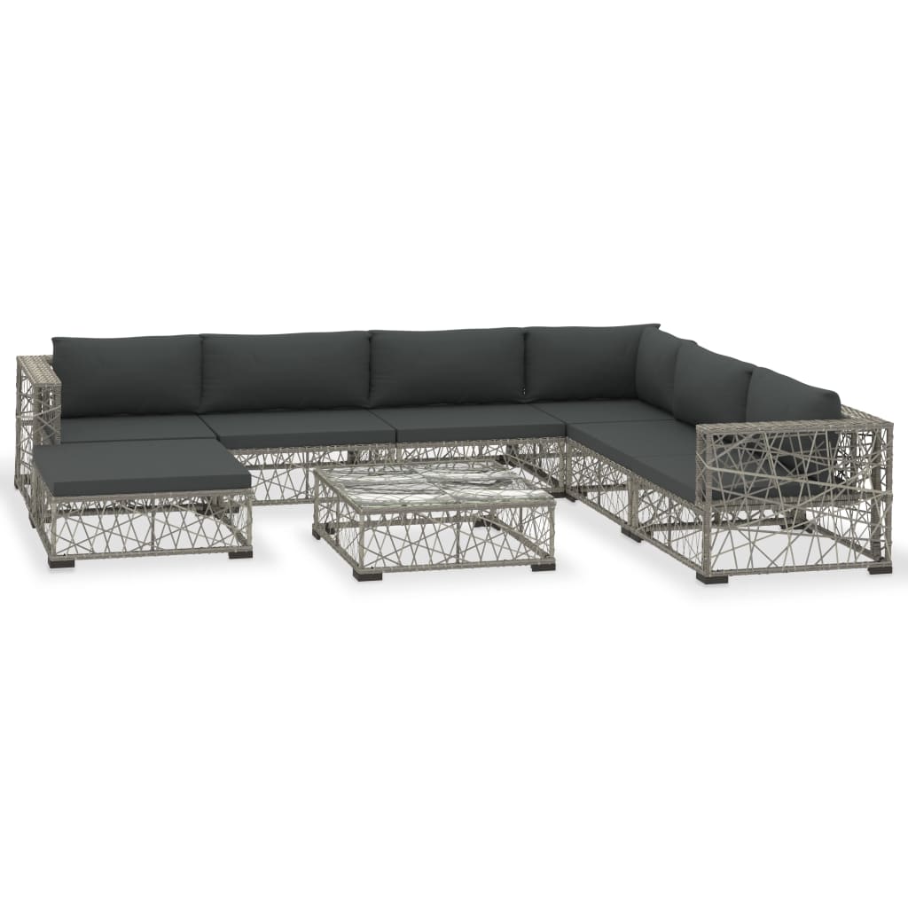 8 Piece Garden Lounge Set with Cushions Poly Rattan Grey - 70×70×52.5cm
