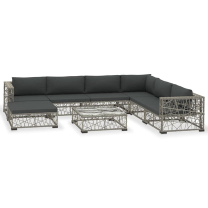 8 Piece Garden Lounge Set with Cushions Poly Rattan Grey - 70×70×52.5cm