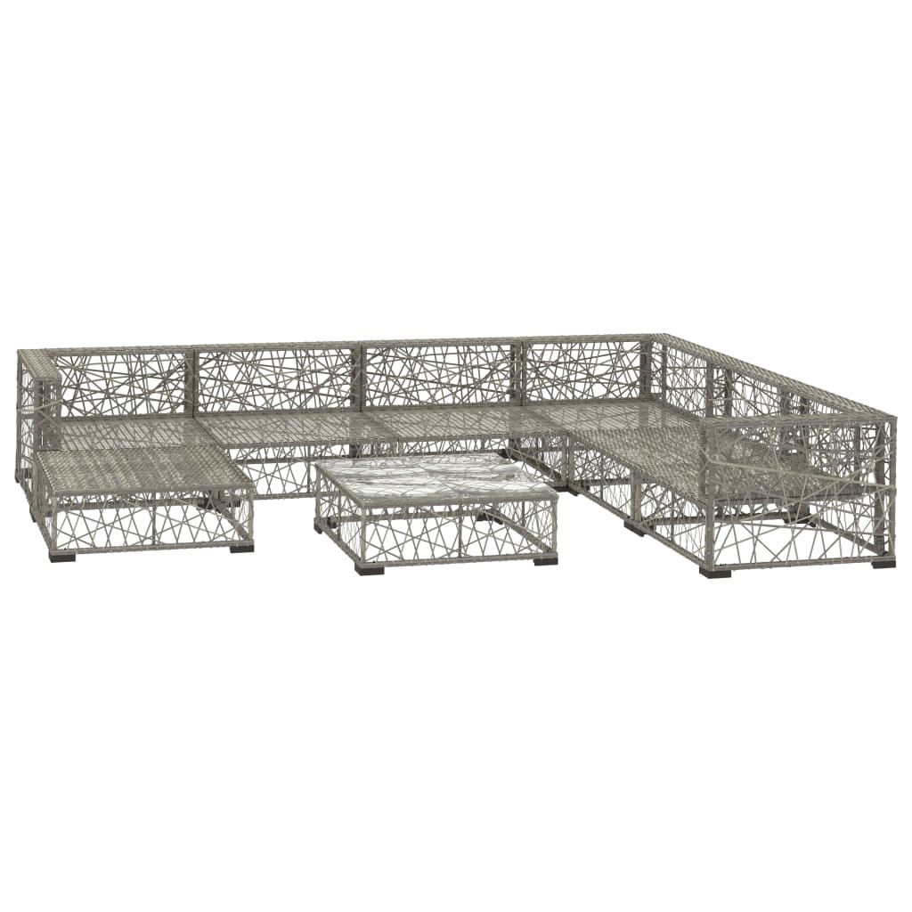 8 Piece Garden Lounge Set with Cushions Poly Rattan Grey - 70×70×52.5cm