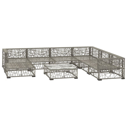 8 Piece Garden Lounge Set with Cushions Poly Rattan Grey - 70×70×52.5cm