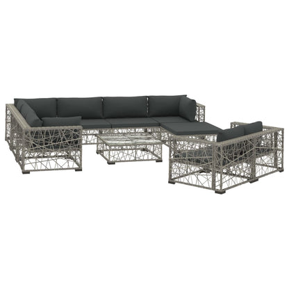 10 Piece Garden Lounge Set with Cushions Poly Rattan Grey - 70×70×52.5cm