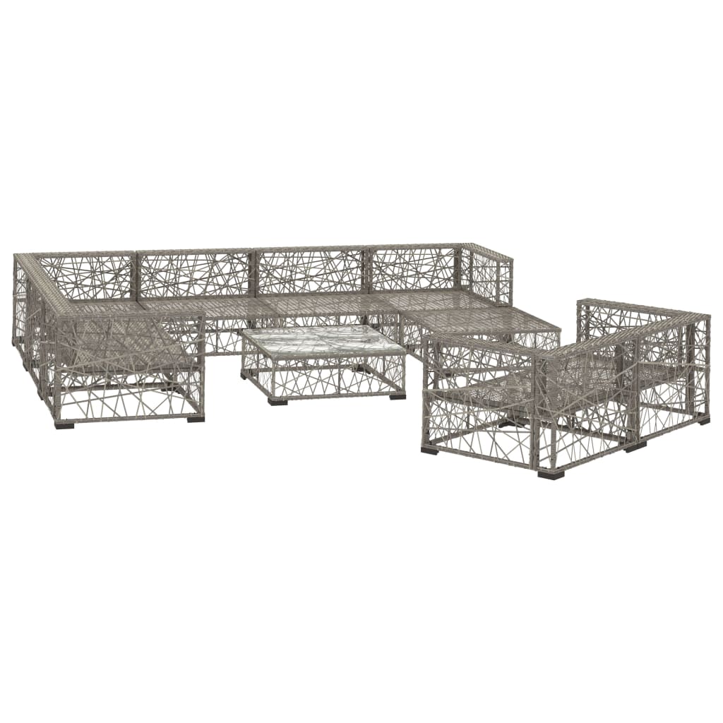 10 Piece Garden Lounge Set with Cushions Poly Rattan Grey - 70×70×52.5cm