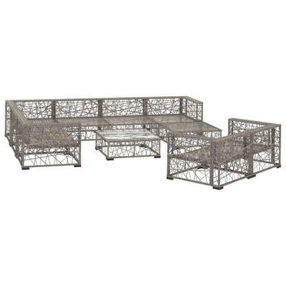 10 Piece Garden Lounge Set with Cushions Poly Rattan Grey - 70×70×52.5cm
