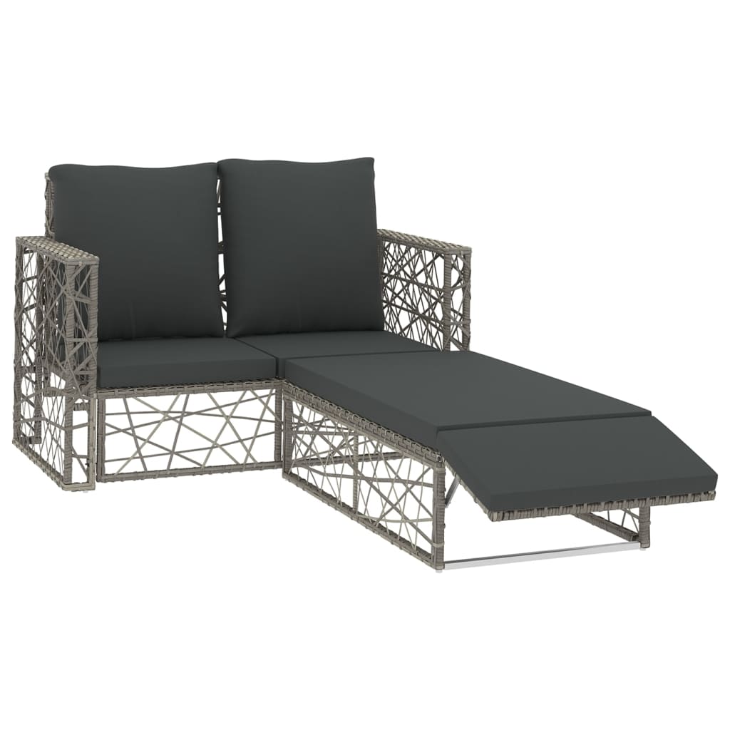 2 Piece Garden Lounge Set with Cushions Poly Rattan Grey