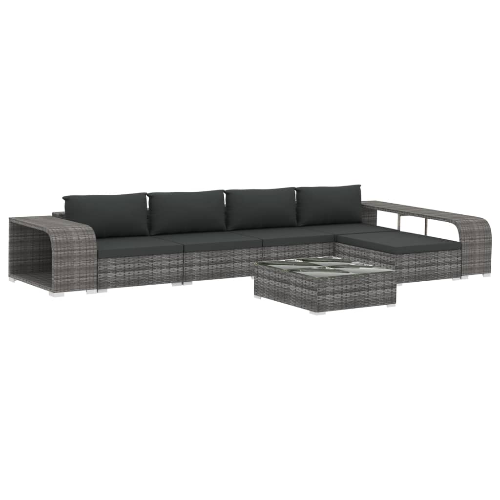 8 Piece Garden Lounge Set with Cushions Poly Rattan Grey - 70×35×45cm