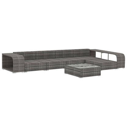 8 Piece Garden Lounge Set with Cushions Poly Rattan Grey - 70×35×45cm