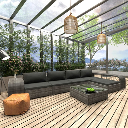 8 Piece Garden Lounge Set with Cushions Poly Rattan Grey - 70×35×45cm