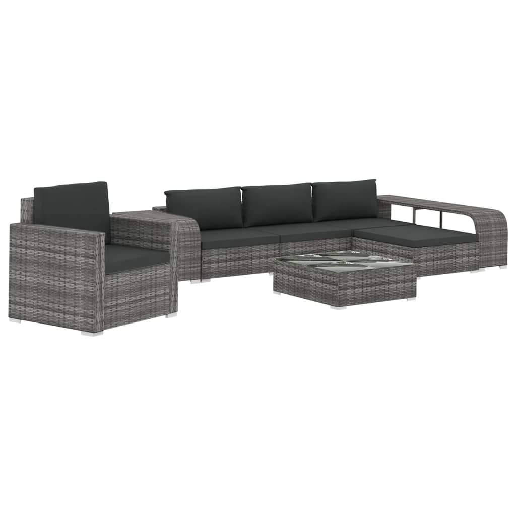 8 Piece Garden Lounge Set with Cushions Poly Rattan Grey - 140×35×45cm