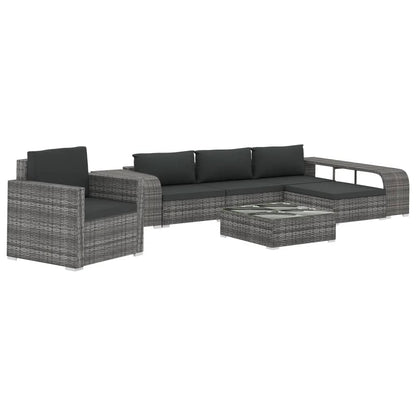 8 Piece Garden Lounge Set with Cushions Poly Rattan Grey - 140×35×45cm