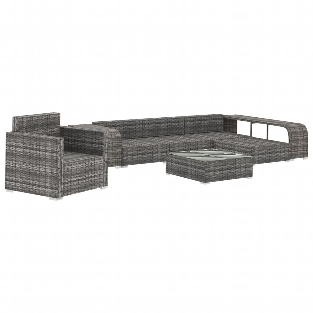 8 Piece Garden Lounge Set with Cushions Poly Rattan Grey - 140×35×45cm