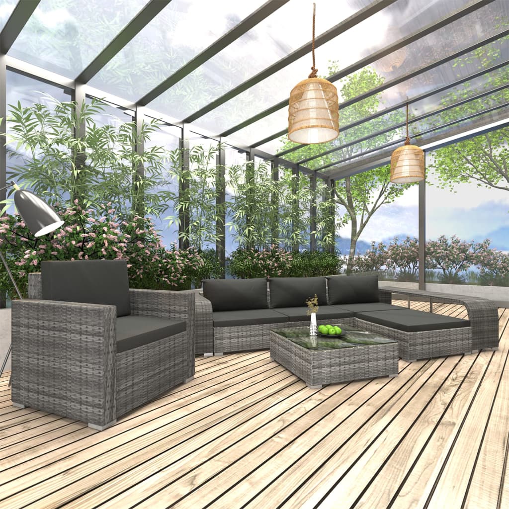 8 Piece Garden Lounge Set with Cushions Poly Rattan Grey - 140×35×45cm