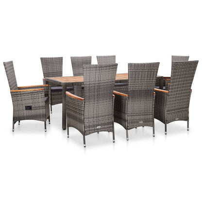 9 Piece Outdoor Dining Set with Cushions Poly Rattan Grey - 58×90×91cm