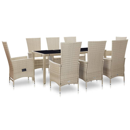 9 Piece Outdoor Dining Set with Cushions Poly Rattan Beige - 190×90×75cm