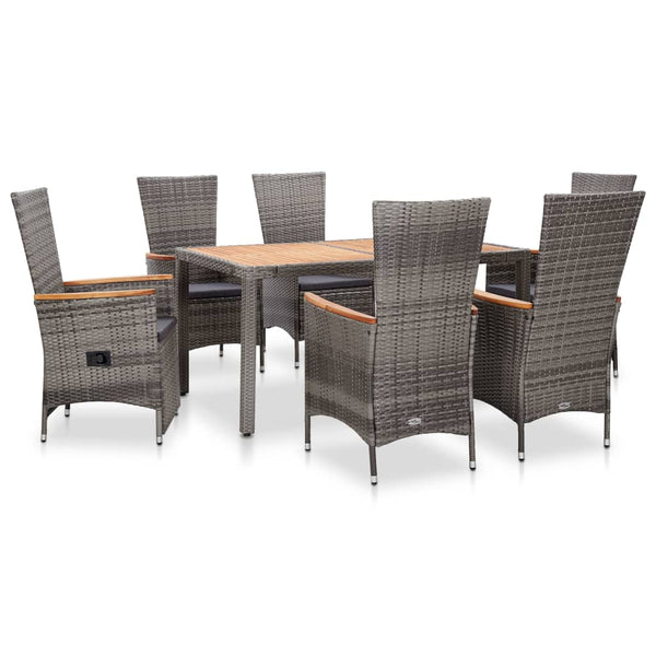  7 Piece Outdoor Dining Set with Cushions Poly Rattan Grey