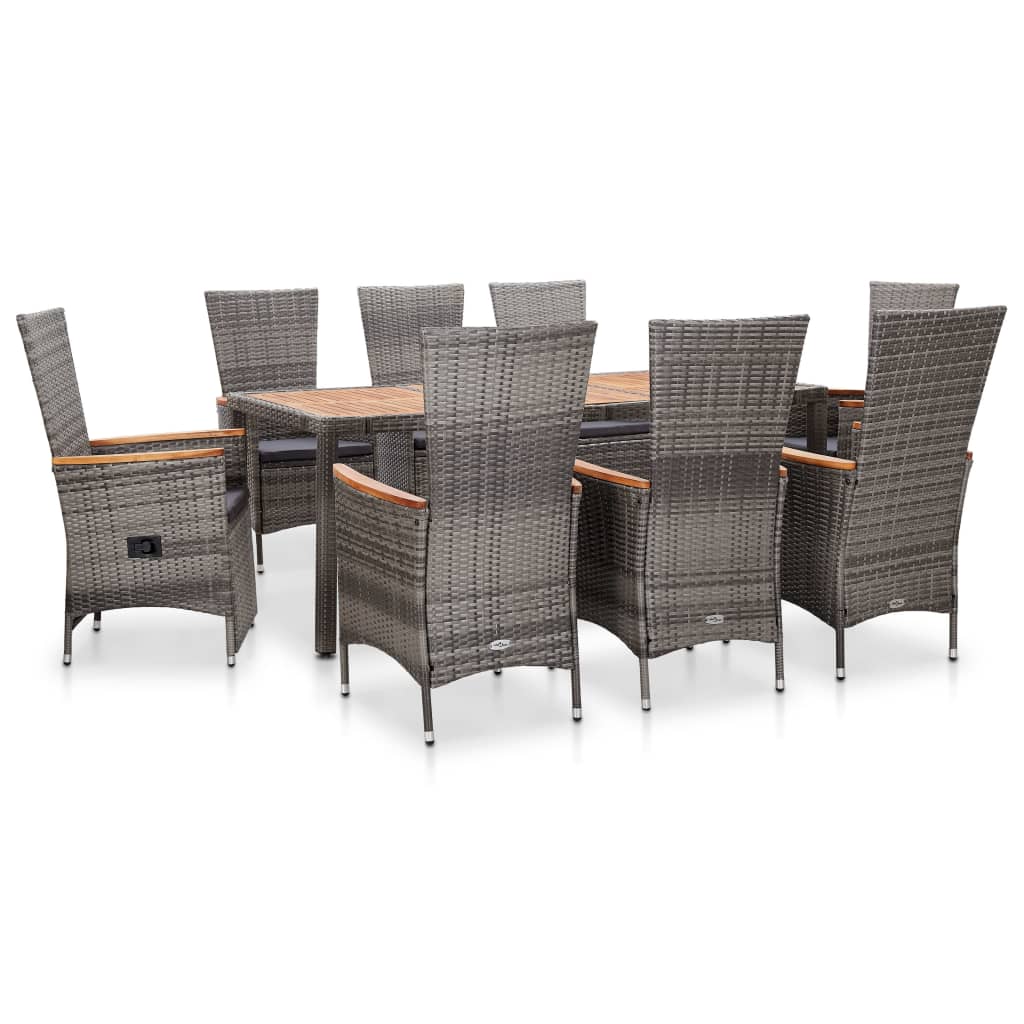 9 Piece Outdoor Dining Set with Cushions Poly Rattan Grey - 58×62×108cm