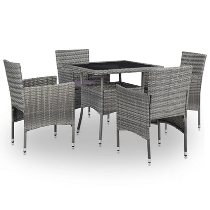 5 Piece Outdoor Dining Set Grey Poly Rattan and Glass - 52×57×84cm