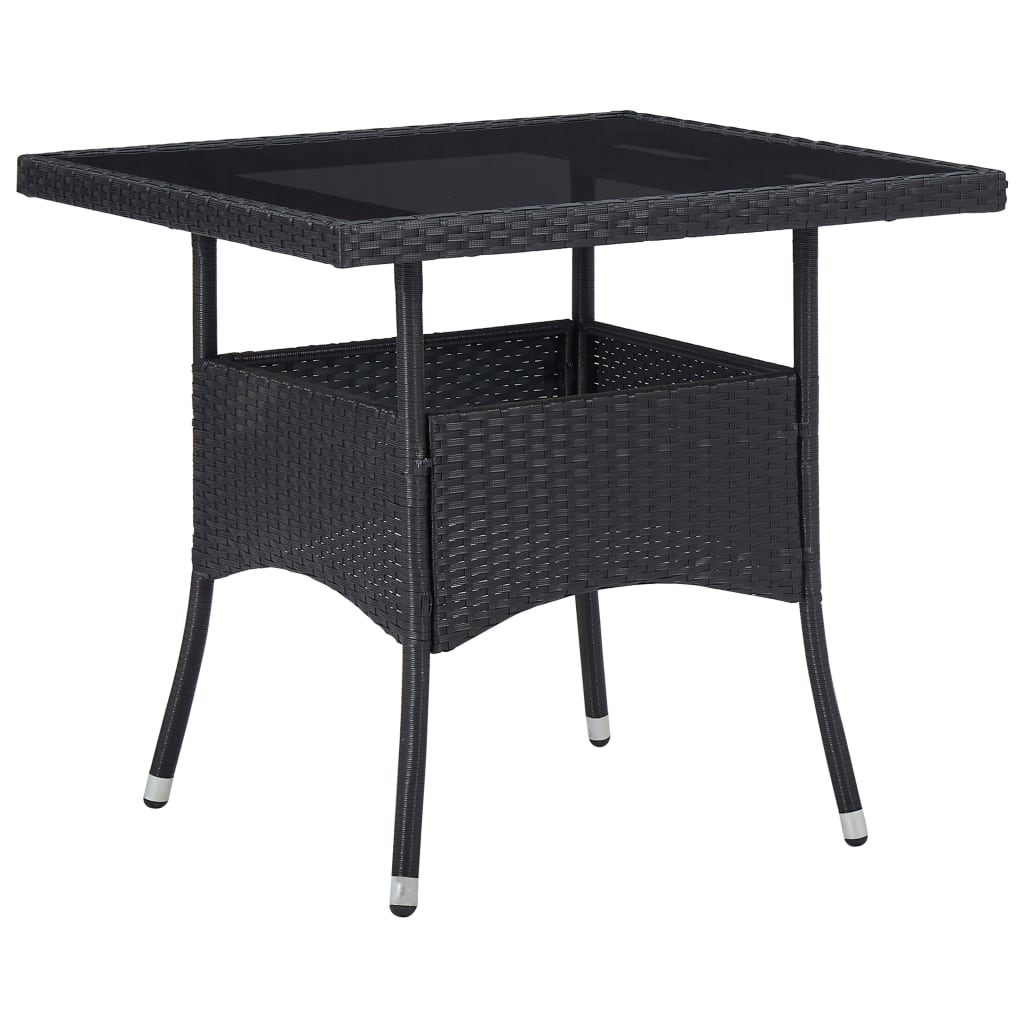 Outdoor Dining Table Black Poly Rattan and Glass - 80×80×75cm