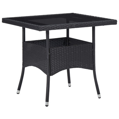 Outdoor Dining Table Black Poly Rattan and Glass - 80×80×75cm