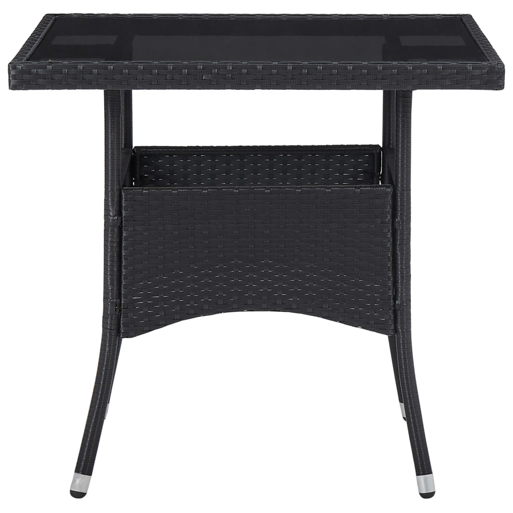 Outdoor Dining Table Black Poly Rattan and Glass - 80×80×75cm