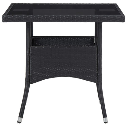 Outdoor Dining Table Black Poly Rattan and Glass - 80×80×75cm