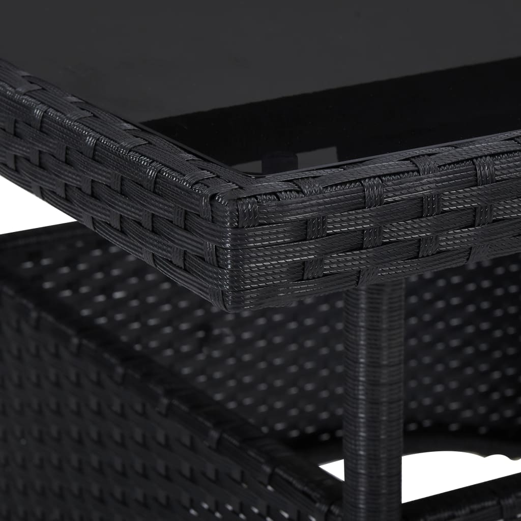 Outdoor Dining Table Black Poly Rattan and Glass - 80×80×75cm