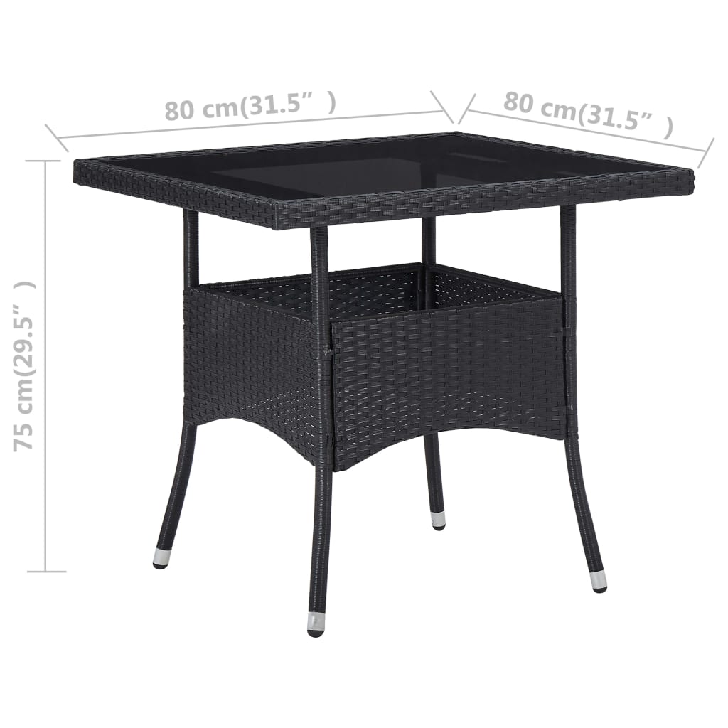 Outdoor Dining Table Black Poly Rattan and Glass - 80×80×75cm