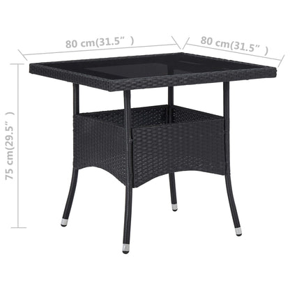 Outdoor Dining Table Black Poly Rattan and Glass - 80×80×75cm
