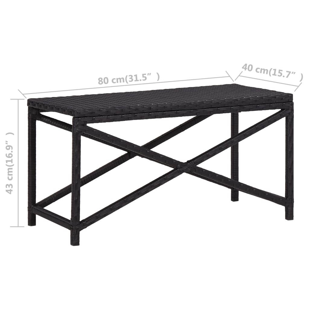 Garden Bench 80 cm Poly Rattan Black - 80×40×43cm