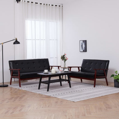 Sofa Set 2 Piece Black Leather