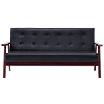 Sofa Set 3 Piece Black Leather