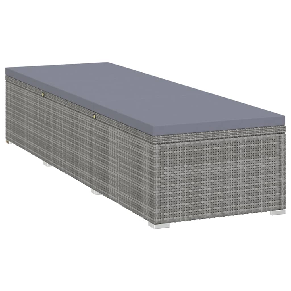 Sun Lounger with Cushion Poly Rattan Grey - 195×60×31cm
