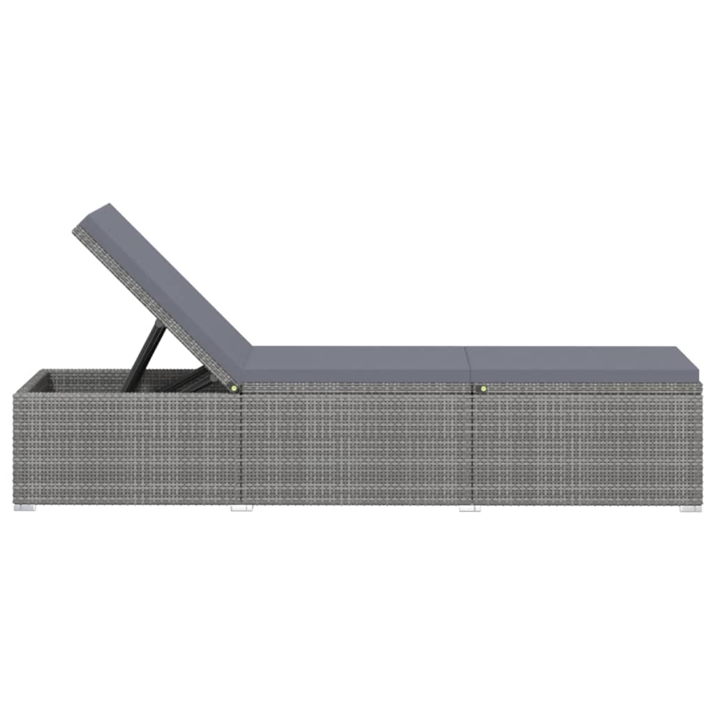 Sun Lounger with Cushion Poly Rattan Grey - 195×60×31cm