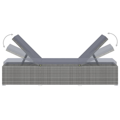 Sun Lounger with Cushion Poly Rattan Grey - 195×60×31cm