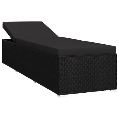 Sun Lounger with Cushion Poly Rattan Black - 195×60×31cm