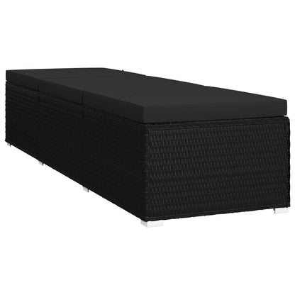 Sun Lounger with Cushion Poly Rattan Black - 195×60×31cm