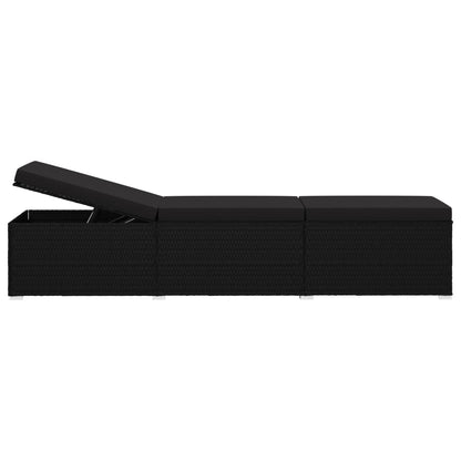 Sun Lounger with Cushion Poly Rattan Black - 195×60×31cm