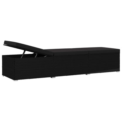 Sun Lounger with Cushion Poly Rattan Black - 195×60×31cm