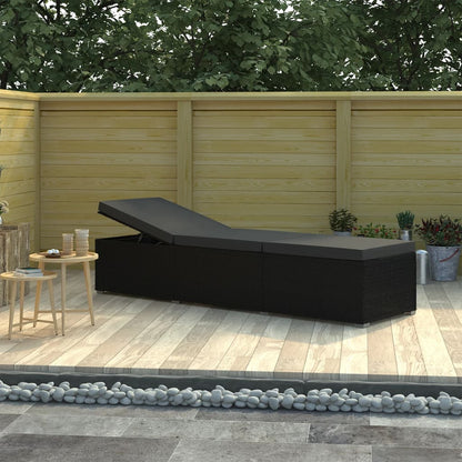 Sun Lounger with Cushion Poly Rattan Black - 195×60×31cm