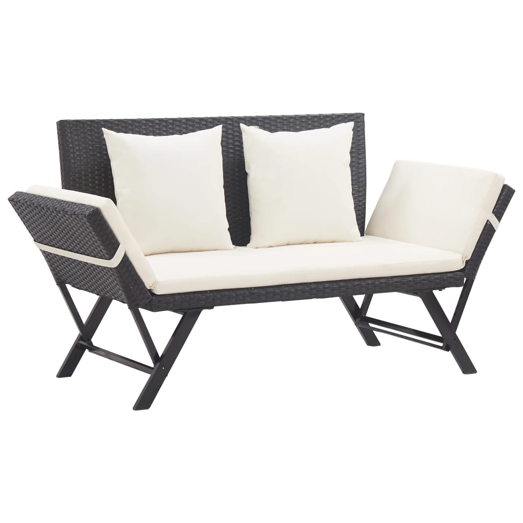 Garden Bench with Cushions 176 cm Black Poly Rattan - 110×60×32cm