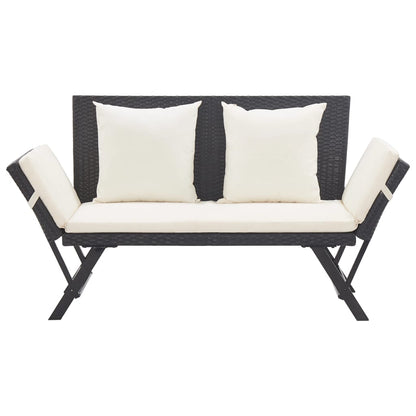 Garden Bench with Cushions 176 cm Black Poly Rattan - 110×60×32cm