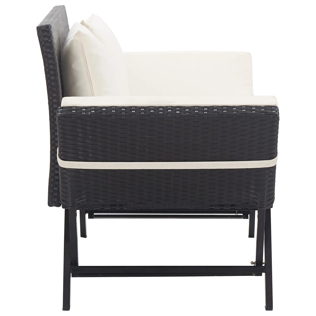 Garden Bench with Cushions 176 cm Black Poly Rattan - 110×60×32cm
