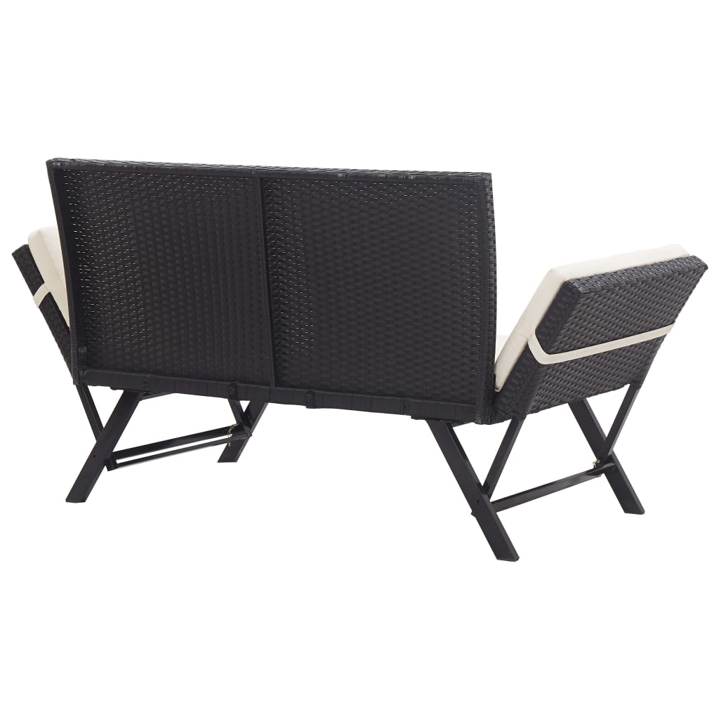Garden Bench with Cushions 176 cm Black Poly Rattan - 110×60×32cm