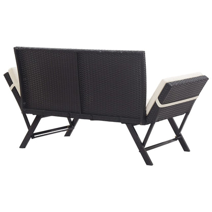 Garden Bench with Cushions 176 cm Black Poly Rattan - 110×60×32cm